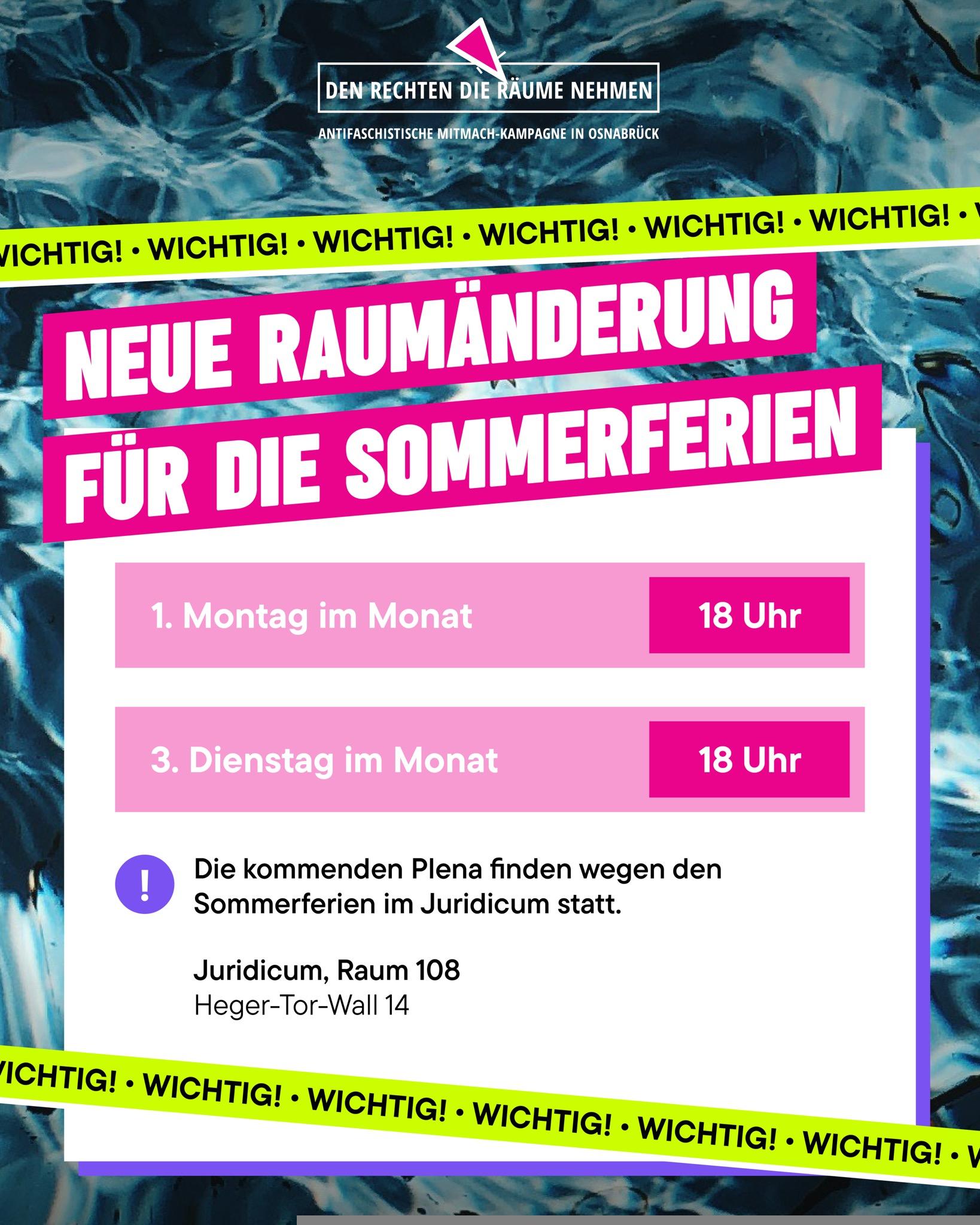 Raumänderung in den Sommerferien